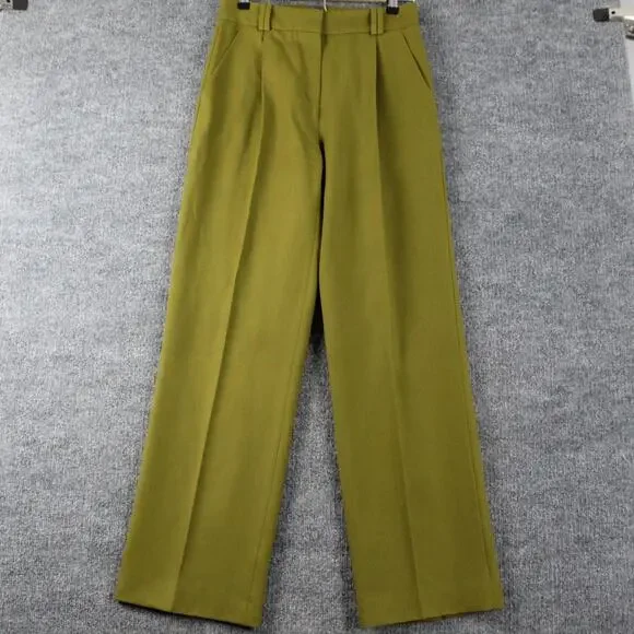 The Fold Pants 6 Talia Pleated Wool Straight Leg Trouser Olive Green Work Office